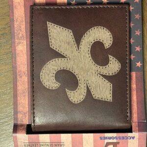 YL Men’s Brown Genuine Leather Trifold Wallet Eluca Design Laser Collection